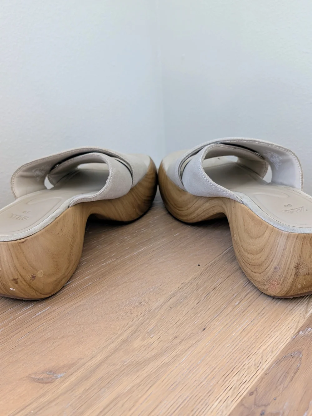 Zara Neutral Suede Slide Chunky Wood Heel Sandals In Beige - 8.5 - Picture 7 of 10